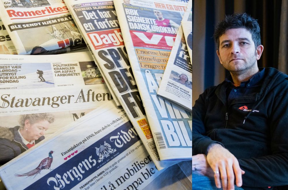 Aviser til venstre og Nils Mørk, kommunikasjonssjef i MDG, til høgre. Her frå tida som kommunikasjonssjef i Leger Uten Grenser.