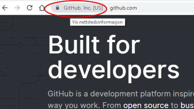 EV-sertifikat hos Github.com