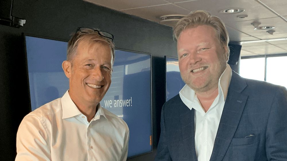 Syscom-sjef (fra v.) Pål Nome skal heretter rapportere til Eugene Wolf, som leder DXC-selskapet Fruition Partners i Nord- og Vest-Europa.