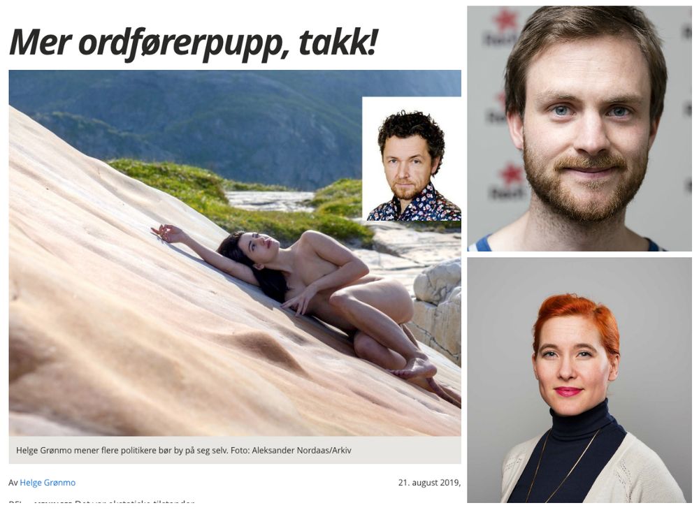 Faksimile av Helge Grønmos kommentar i Avisa Nordland, som får Rødts kommunikasjonsansvarlig Iver Aastebøl og Rødt-politiker Charlotte Therkelsen Sætersdal til å reagere.