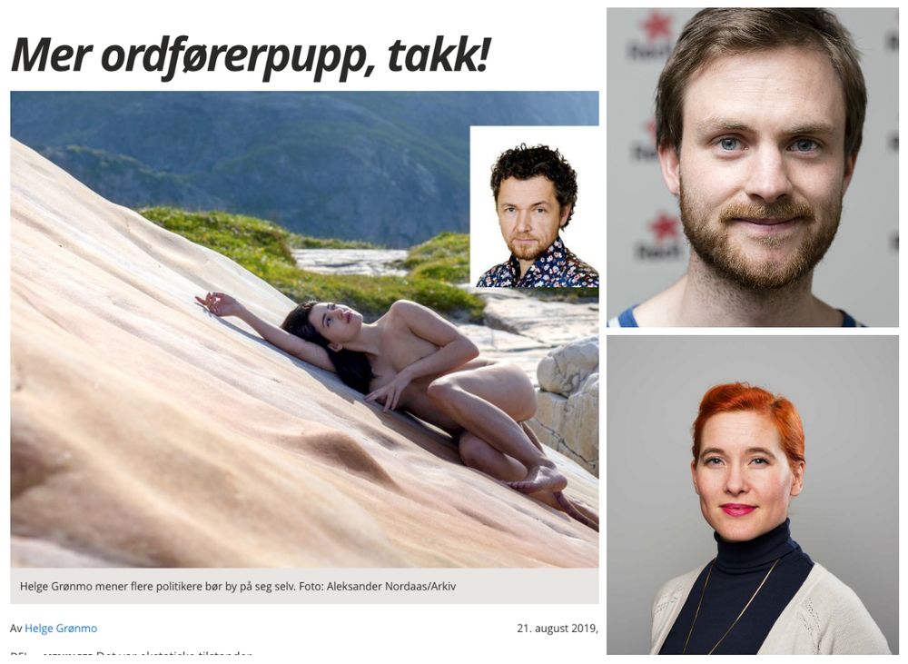 Faksimile av Helge Grønmos kommentar i Avisa Nordland, som får Rødts kommunikasjonsansvarlig Iver Aastebøl og Rødt-politiker Charlotte Therkelsen Sætersdal til å reagere.