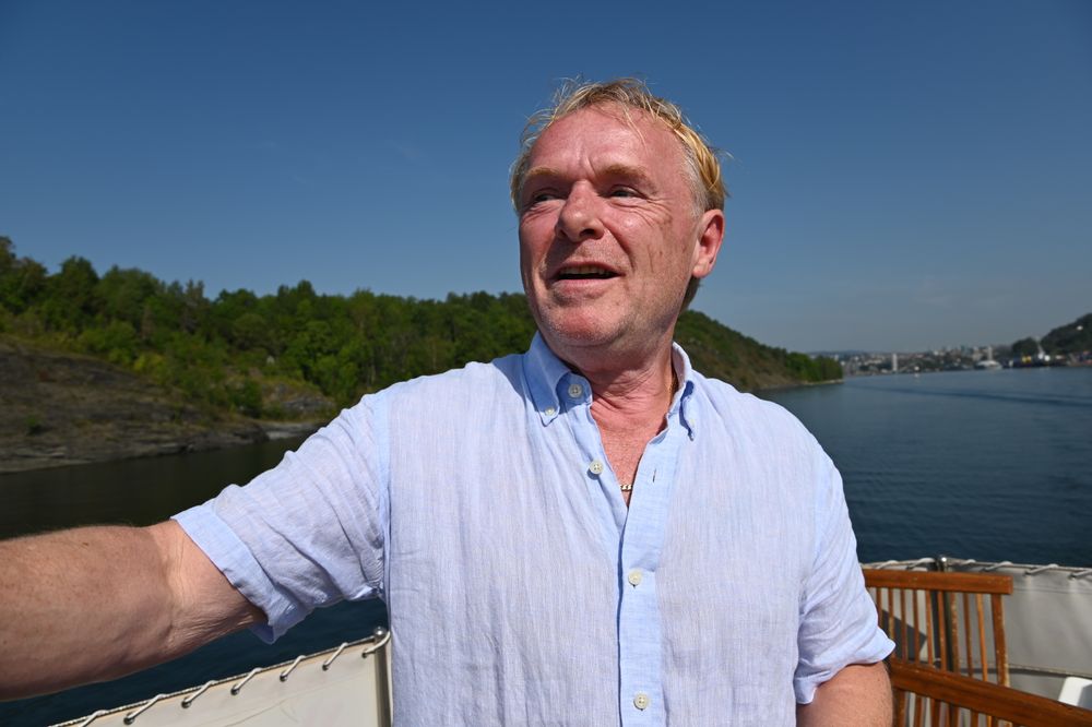 Per Sandberg på TV 3s høstlansering i Oslofjorden.