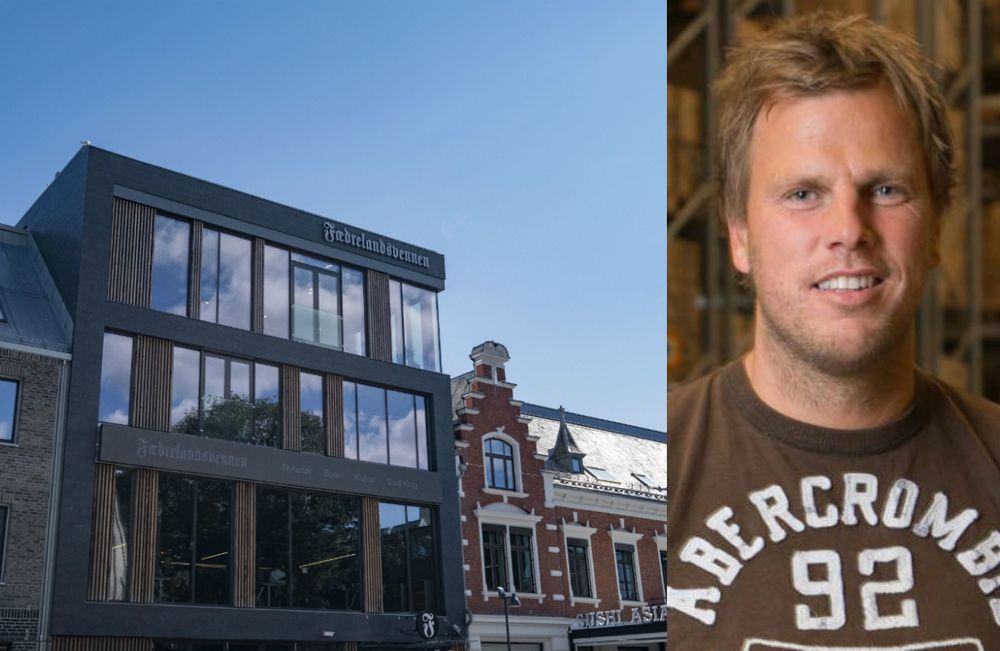 Fædrelandsvennen-bygget og Einar Øgrey Brandsdal.