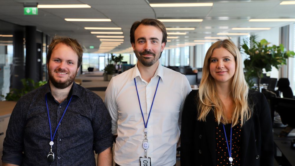 Fra venstre: Fredrik Sandorf, RPA-utvikler, Stefan Gulbrandsen, tech-lead, og Grete Tveit, head of intelligent automation.