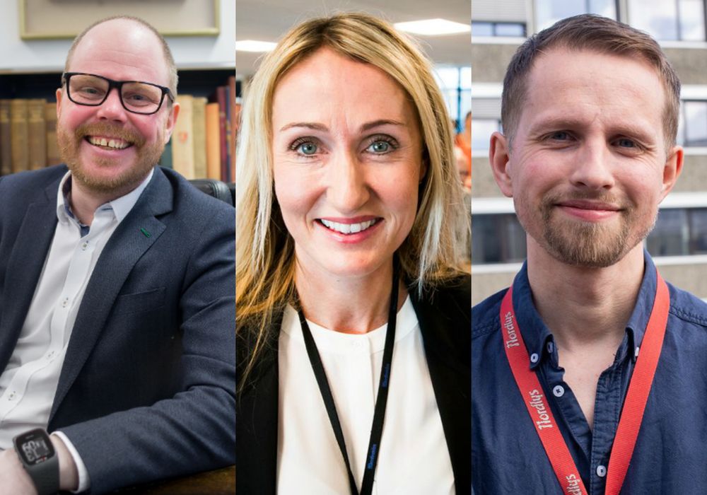 Sjefredaktør og administrerande direktør Gard Steiro i VG, sjefredaktør Kirsti Husby i Adresseavisen og redaktør Helge Nitteberg i Nordlys.