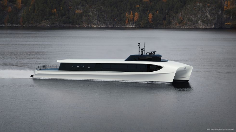 VISJON FOR FRAMTIDA: Hurtigbåt-konseptet til Brødrene Aa i Hyen er designa for å kunna gå på både batteri og hydrogen. Men enno er det uvisse knytt til om teknologien har kome langt nok.
