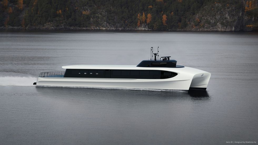 VISJON FOR FRAMTIDA: Hurtigbåt-konseptet til Brødrene Aa i Hyen er designa for å kunna gå på både batteri og hydrogen. Men enno er det uvisse knytt til om teknologien har kome langt nok.