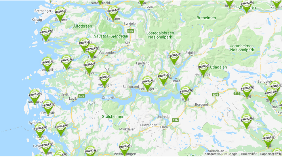 TALANDE KART: Frivilligsentralane er godt representerte på norgeskartet. Slik vert det ikkje nødvendigvis i framtida.