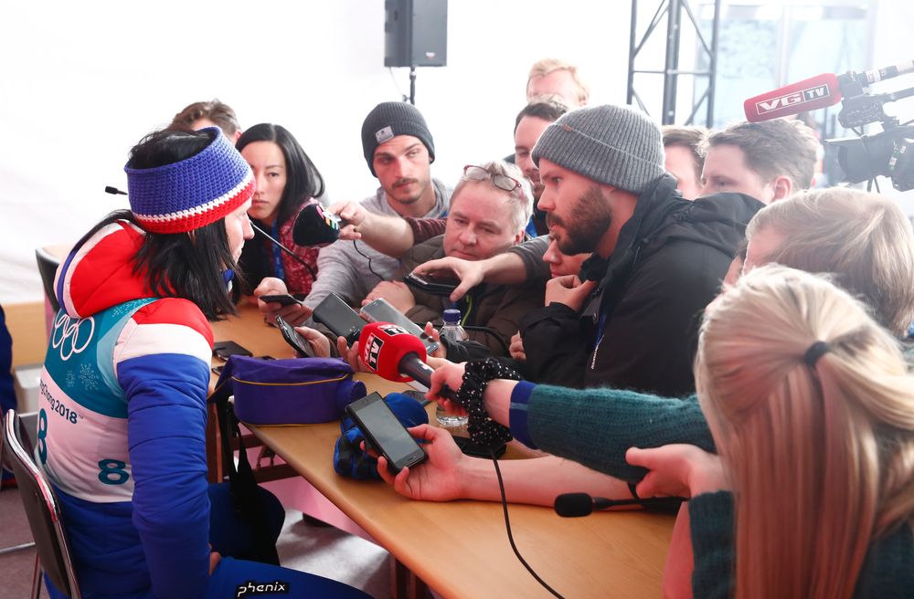 Marit Bjørgen intervjua etter OL-gull i klassisk 30 km undervinter-OL i Pyeongchang i 2018.