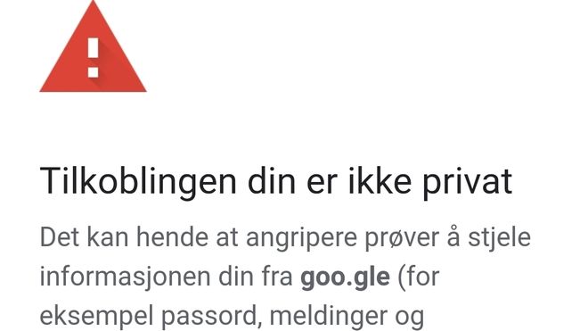 Advarsel om at sertifikatet på domenet goo.gle er utgyldig.