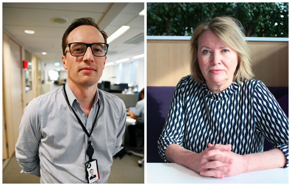 Stabssjef Morten Andersen i Aftenposten (til venstre) synes Marie Simonsens kritikk av Forklarts nye annonseformat kommer for tidlig.
