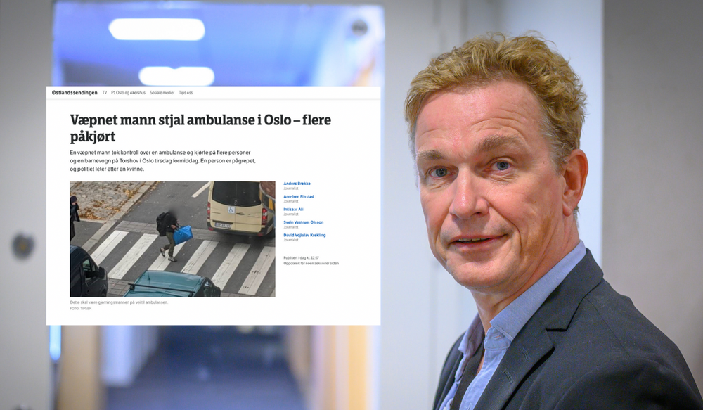Redaktør på NRKs direktelinje, Espen Olsen Langfeldt, mener dette bildet (innfelt faksimile) var innenfor å publisere. Medier24 har her sladdet mannens ansikt.