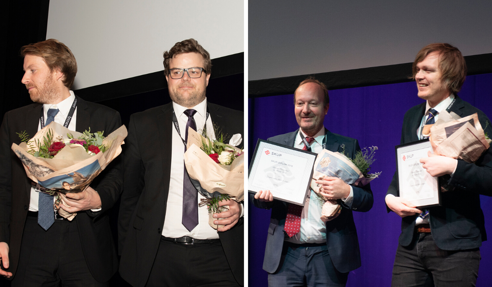 T.v.: Henning Carr Ekroll og Carl Alfred Dahl i Aftenposten. T.h: VGs Bjørnar Tommelstad og Ronny Berg