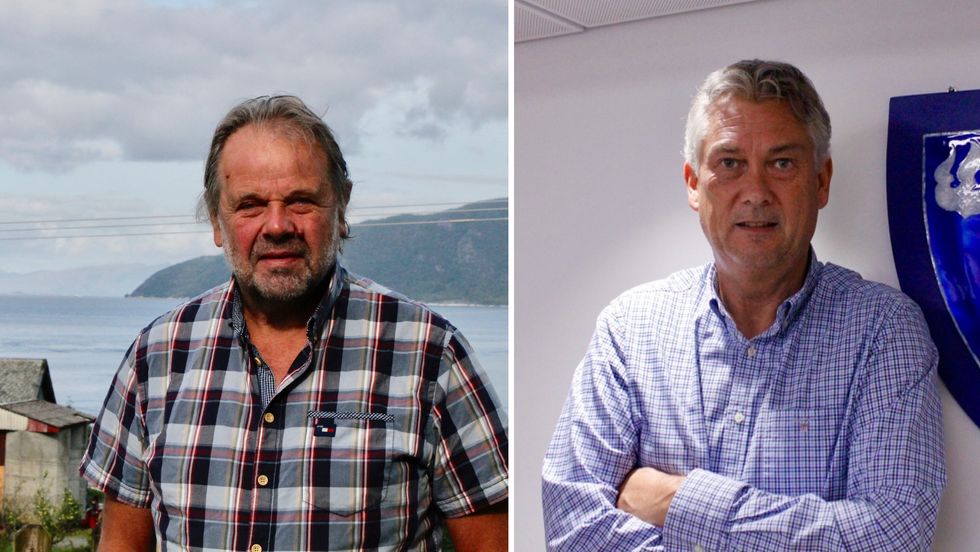 VIL MERKAST: Både ordførar i Gulen, Hallvard Oppedal (Sp, t.v.) og i Høyanger, Petter Sortland (Ap, t.h.) har vore i dialog med oppdrettsnæringa etter at den hamna i raud sone.