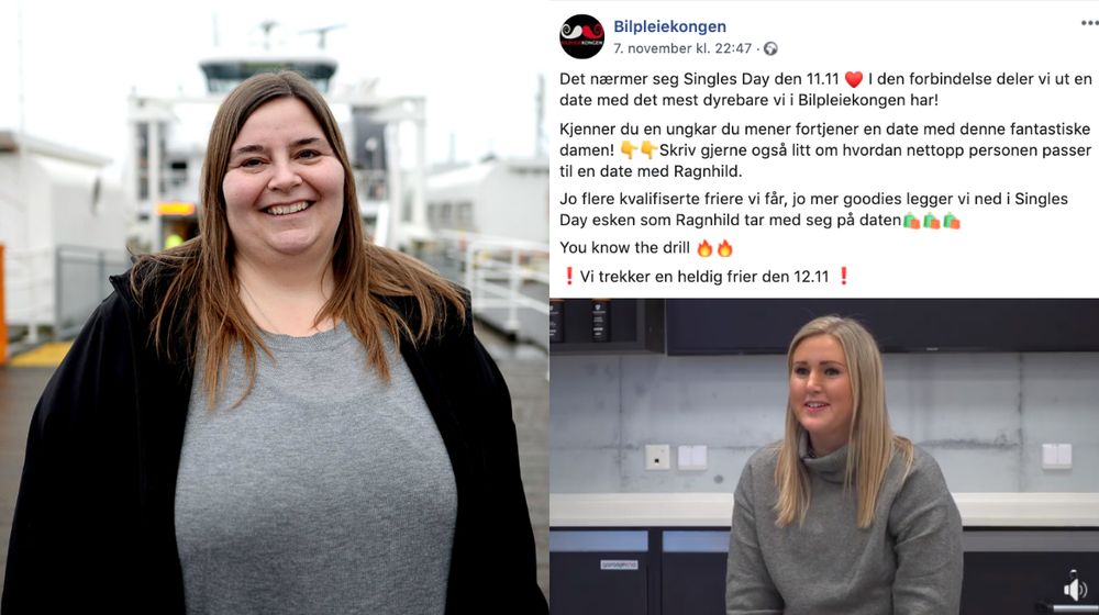 Astrid Valen-Utvik (t.v.) og skjermdump av Bilpleiekongen sin Facebook-video.