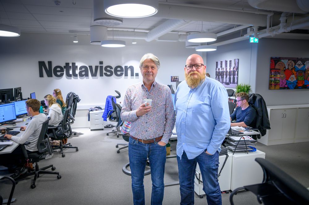 Redaktør Erik Stephansen og debattansvarlig Bjørn Skomakerstuen i Nettavisen.