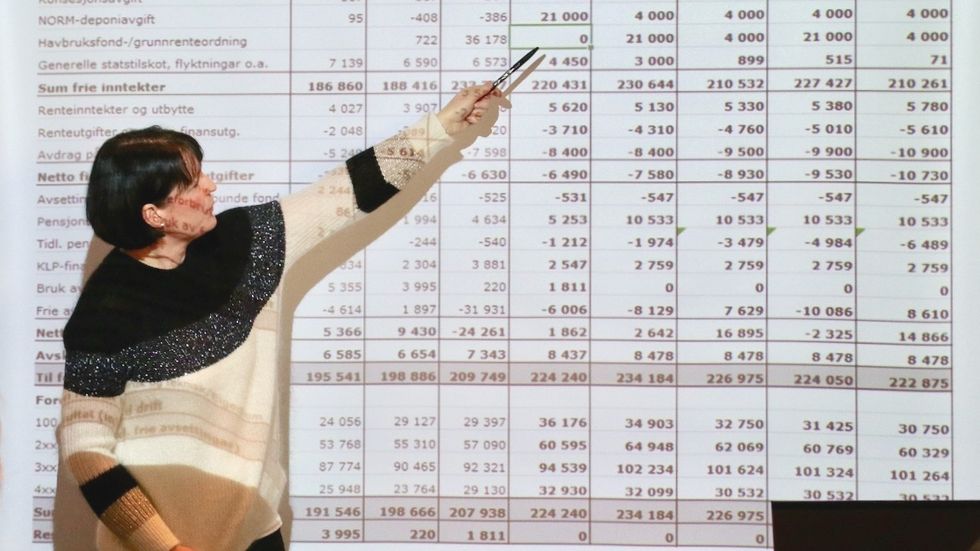 USIKKERT: Kommunedirektør Reidun K. Halland legg opp til at Gulen får relativt store inntekter frå havbruksfondet dei neste åra, men dette er enno ikkje avgjort politisk frå sentralt hald.