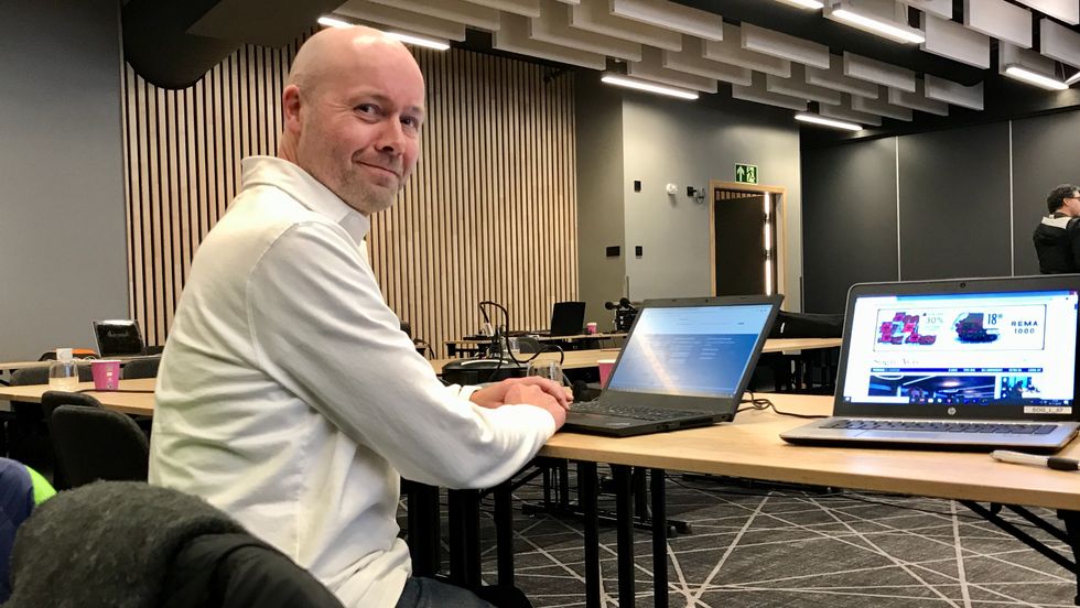 GOD DAG PÅ JOBBEN: Bjarte Haugen (V) var ein nøgd mann etter kommunestyret i Sogndal torsdag.