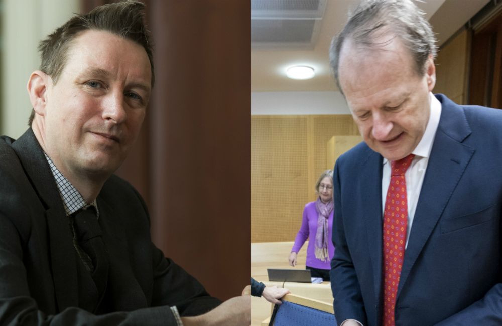 Tidlegare forskningsdirektør ved Det Norske Nobelinstitutt og no medlem av Den norske Nobelkomite, Asle Toje, og jusprofessor Mads Andenæs ved Universitetet i Oslo.