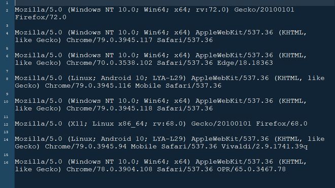 User-Agent-strengen til noen forskjellige nettlesere.
