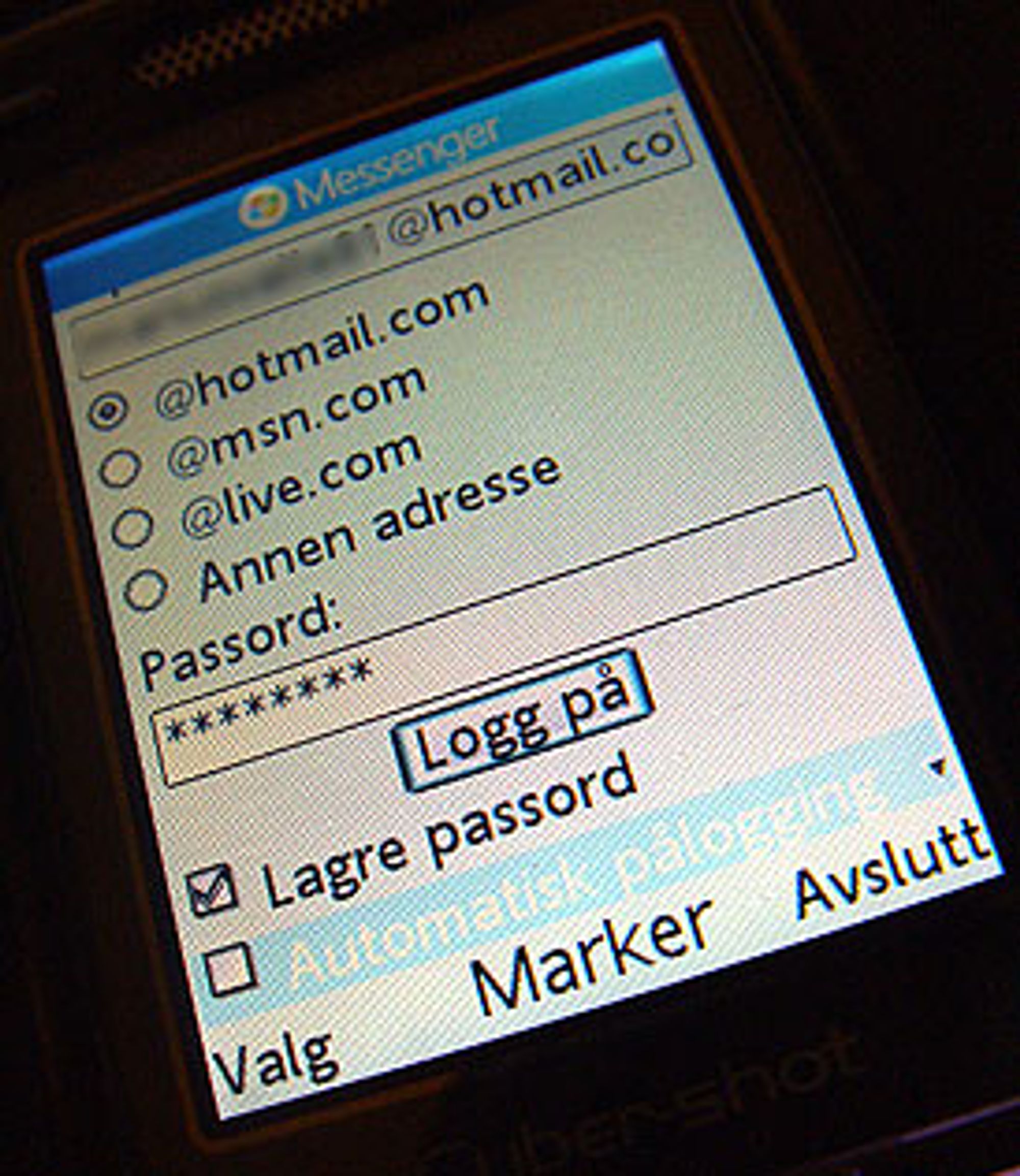 Påloggingsvinduet til Telenor-programmet.
