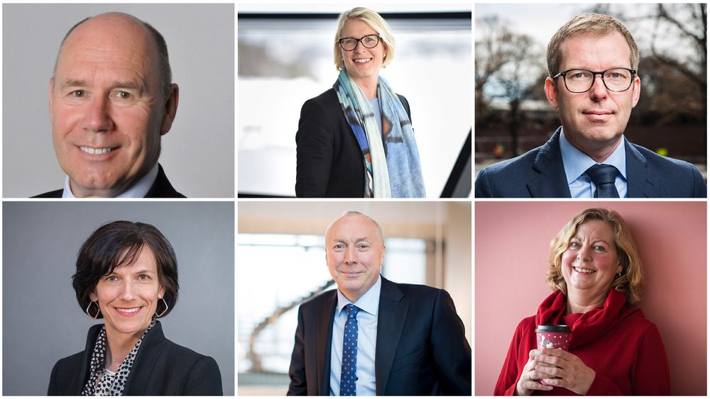Øverst fra venstre: Tor W. Andreassen, professor ved Norges handelshøyskole
, Cecilie B. Heuch, Norgessjef i Microsoft, Håkon Haugli i Innovasjon Norge, Kjell Rusti, adm. dir. I Soprasteria i Norge, Utenlandssjef Berit Svendsen i Vipps.