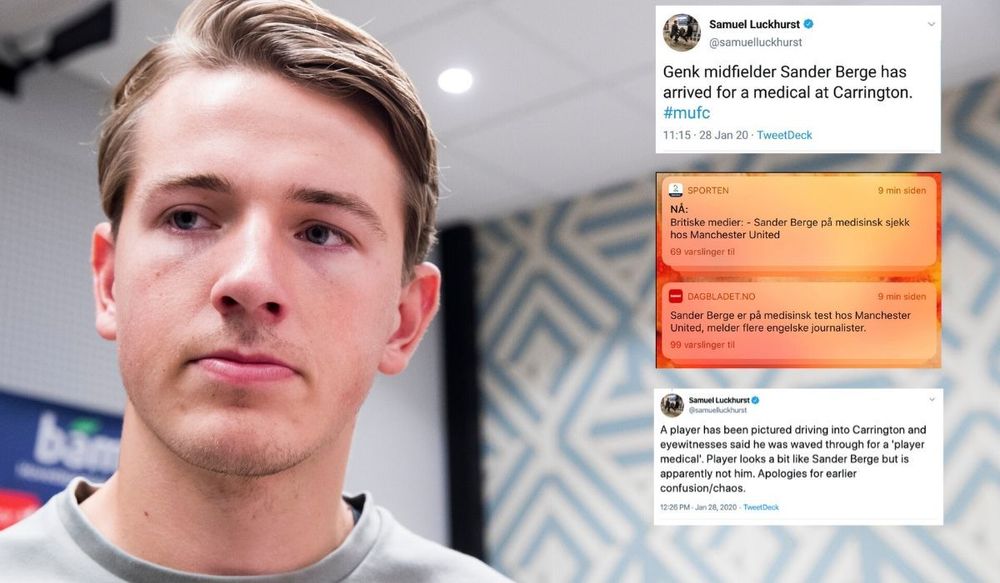 Flere norske sportsredaksjoner bet på da de feilaktige opplysningene om Sander Berges besøk i Manchester dukket opp tirsdag.