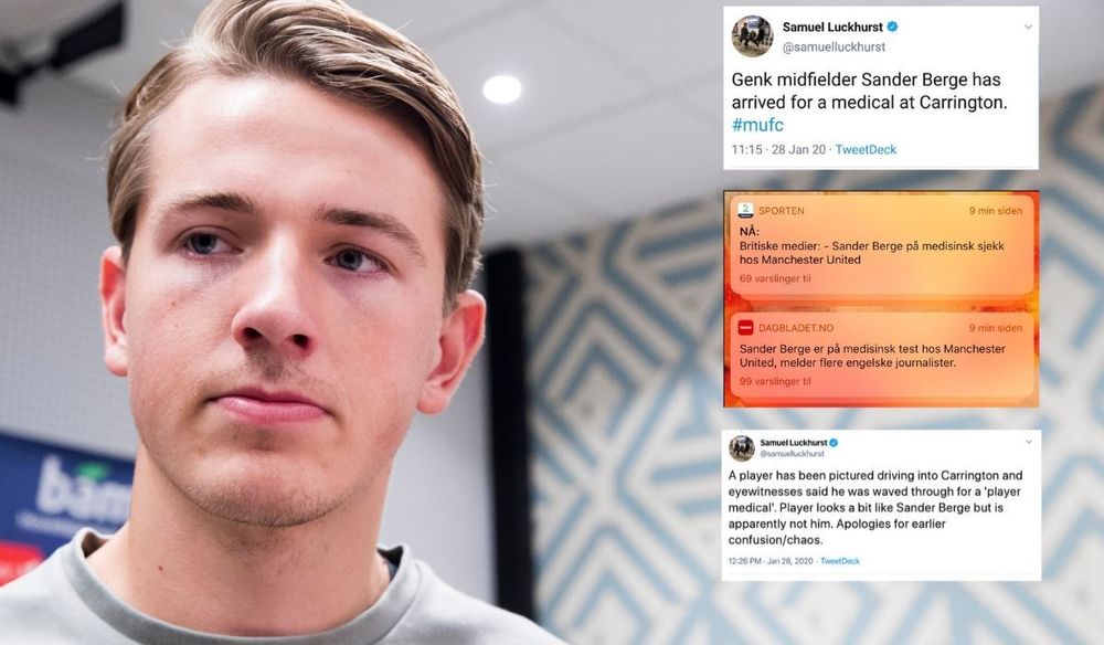 Flere norske sportsredaksjoner bet på da de feilaktige opplysningene om Sander Berges besøk i Manchester dukket opp tirsdag.