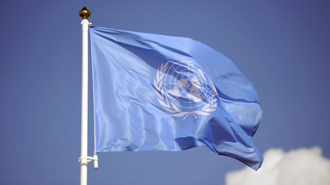 Bildet viser FN-flagget.