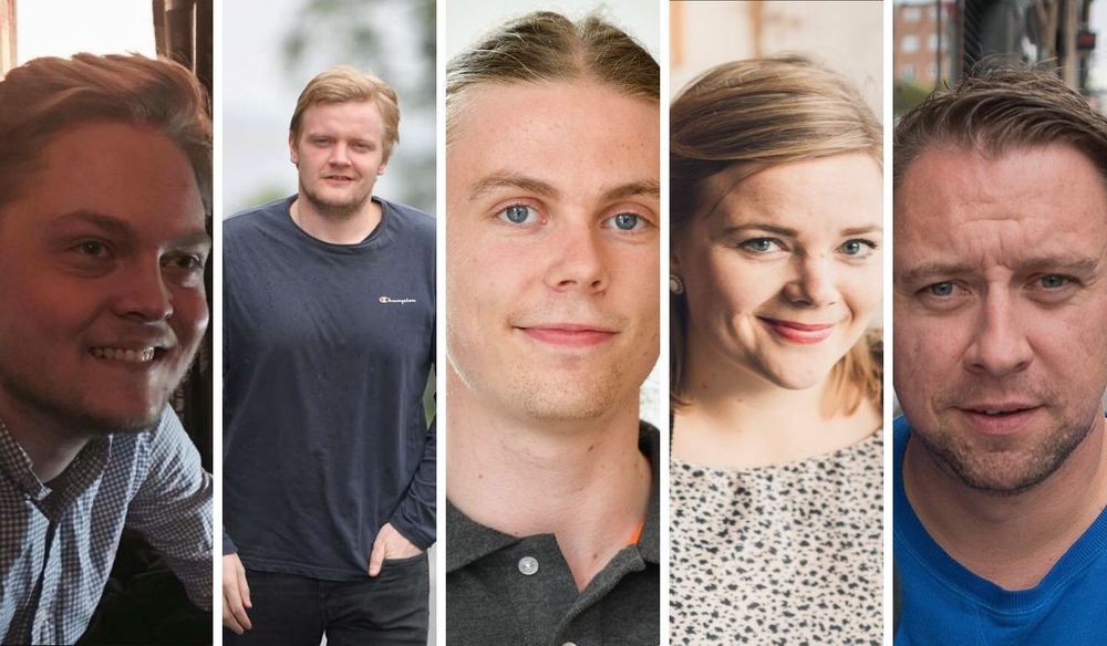 Disse fem er blitt ansatt i Hamar Arbeiderblad det siste drøye halvåret: Jacob Sundblom Nygaard (fra venstre), Bendik Havdal Eriksen, Torbjørn Jørstad, Silje Josten Lien og Jan Morten Frengstad.