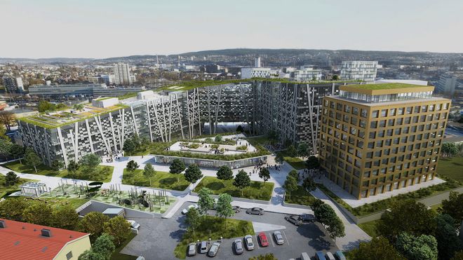Økern Portal fasade montering dark staticus vedal glass aluminium grønt tak telia prosjektleder Tor Christian Møglebust