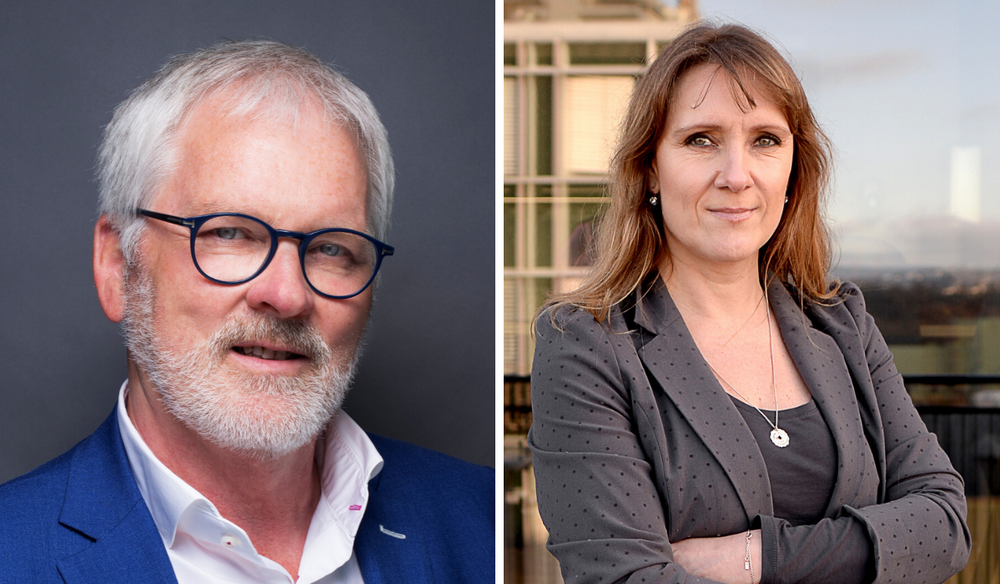 Stig Finslo, direktør for utgjevarspørsmål i Amedia og Eva Stenbro, konserntillitsvald i Amedia.