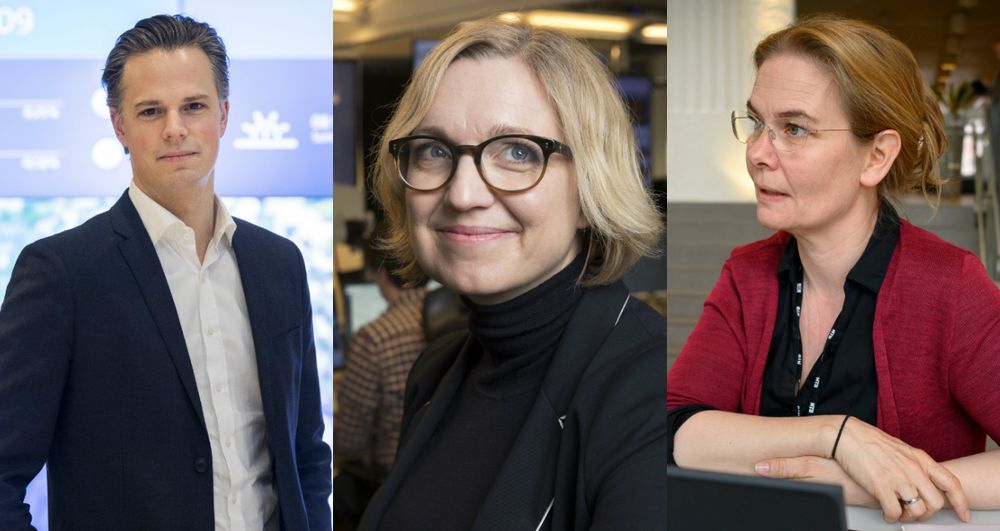 Informasjonsdirektør Even Westerveld i DNB, nyheitsredaktør Sarah Sørheim i NTB og klubbleiar Grethe Brandsø i NTB.