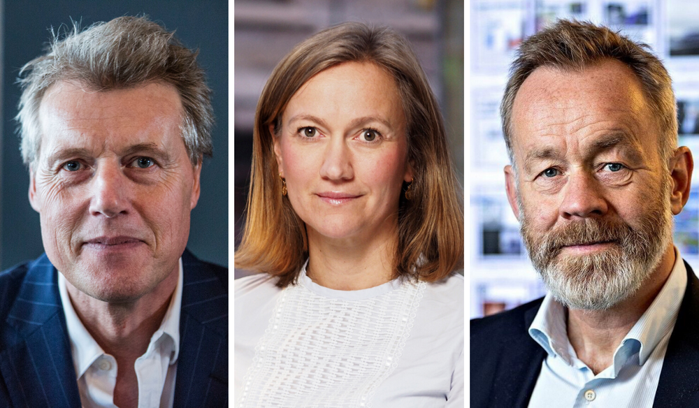 Dag Sørsdahl i Aller-konsernet, Siv Juvik Tveitnes i Schbisted News Media og Amund Djuve i Dagens Næringsliv. Foto: Scanpix/Schibsted/DN
