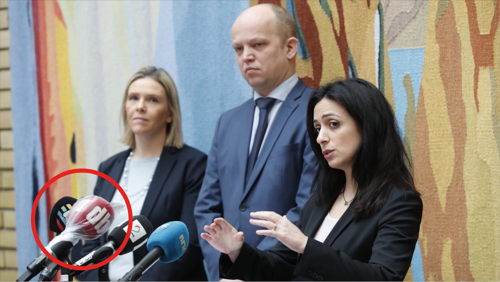 Sylvi Listhaug (FrP), Trygve Slagsvold Vedum (Sp) og Hadia Tajik (Ap) under pressekonferanse på Stortinget i forbindelse med regjeringens krisepakke.