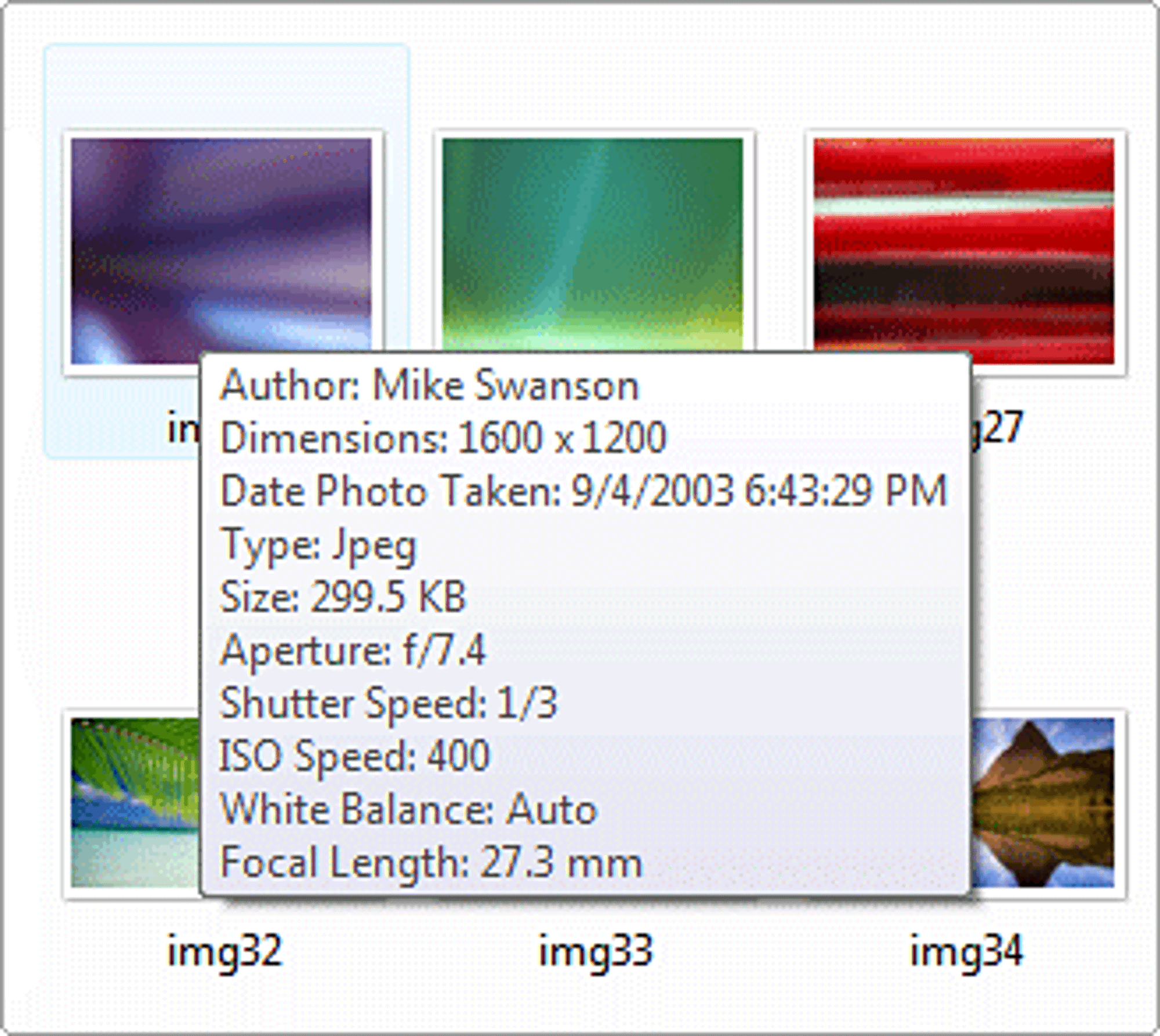Photo Info provides enhanced hover tips for digital photographs in Windows Explorer.