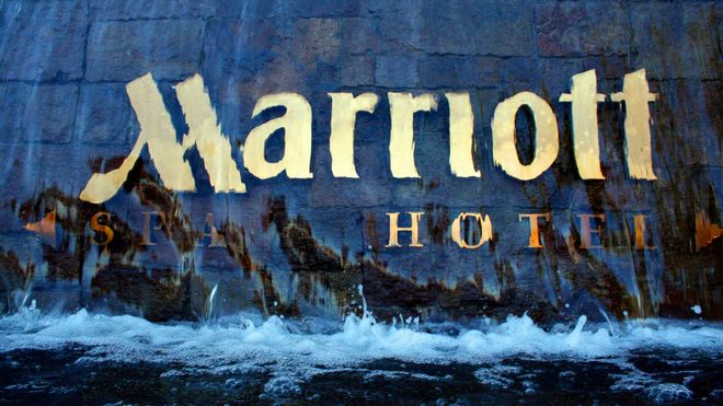 Fontene på utsiden av et Marriott Hotel