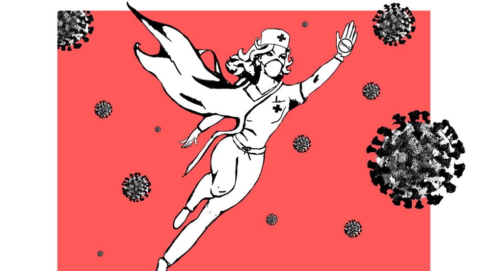 SUPERHELT: Plakaten «Real Superheros» syner helsearbeidaren som kjempar mot koronaviruset.
