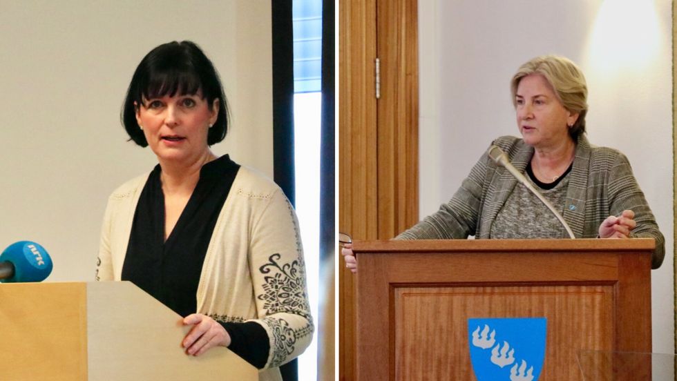 RETNINGSLINJER: Både kommunedirektør i Gulen, Reidun K. Halland (t.v.) og rådmann i Høyanger, Kjellaug Ekse Brekkhus (t.h.) ønskjer å følgje dei nasjonale retningslinjene utan å lage lokale variantar.