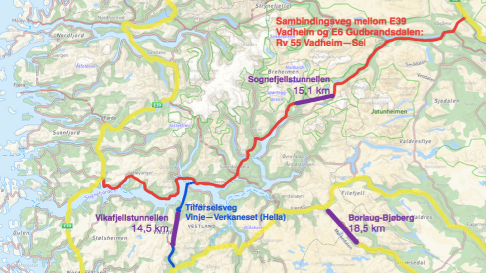 VEG: Høgre i Sogndal, Luster, Lærdal og Årdal har blant anna meiningar om fylkesveg 55 og fleire tunnelar i eit innspel til Nasjonal transportplan.