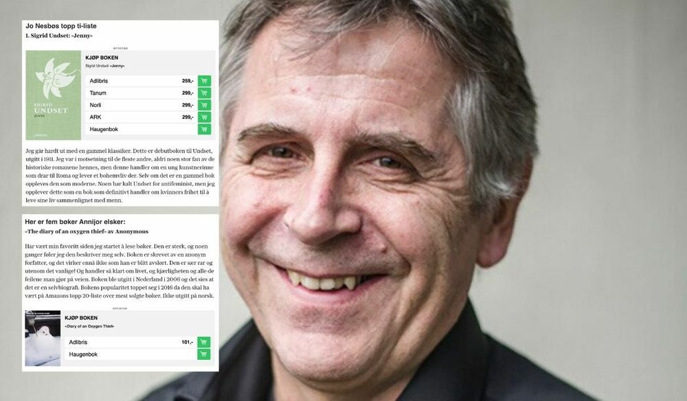 Professor Svein Brurås ved Høgskulen i Volda. Innfelt er to VG-annonser i redaksjonelle artiklar.