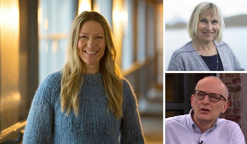 Programleiar Helene Sandvig i Helene sjekker inn. Til høgre er professorane Berit Støre Brinchmann ved Nord universitet og Pål Gulbrandsen ved Universitetet i Oslo.