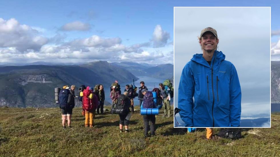 AKTIV: Sjølv om det ikkje er nokre turar arrangert av friluftsstudiet, har Torstein Borsheim Kyllesø vore ute dagleg både på ski, sykling, og klatring. Her frå tidlegare tur med klassen.