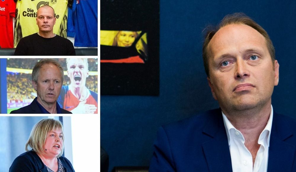 Josimar-redaktør Håvard Melnæs, generalsekretær Pål Bjerketvedt i Norges Fotballforbund, generalsekretær Elin Floberghagen i Norsk Presseforbund og journalist Gøran Skaalmo i Dagens Næringsliv.