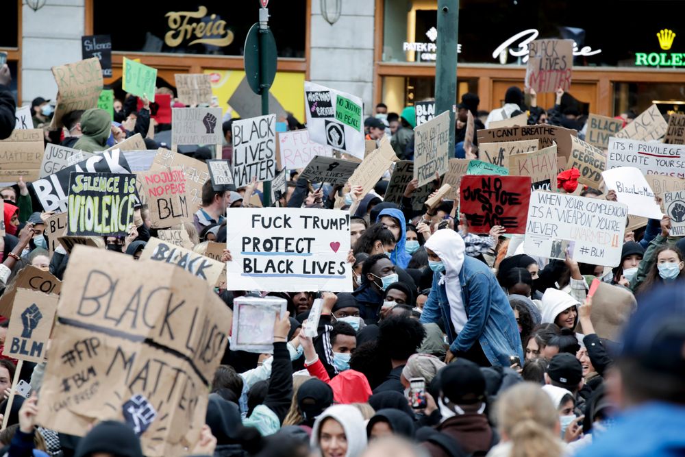 Demonstrasjonen «We can't breathe - rettferdighet for George Floyd» utanfor Stortinget førre fredag.