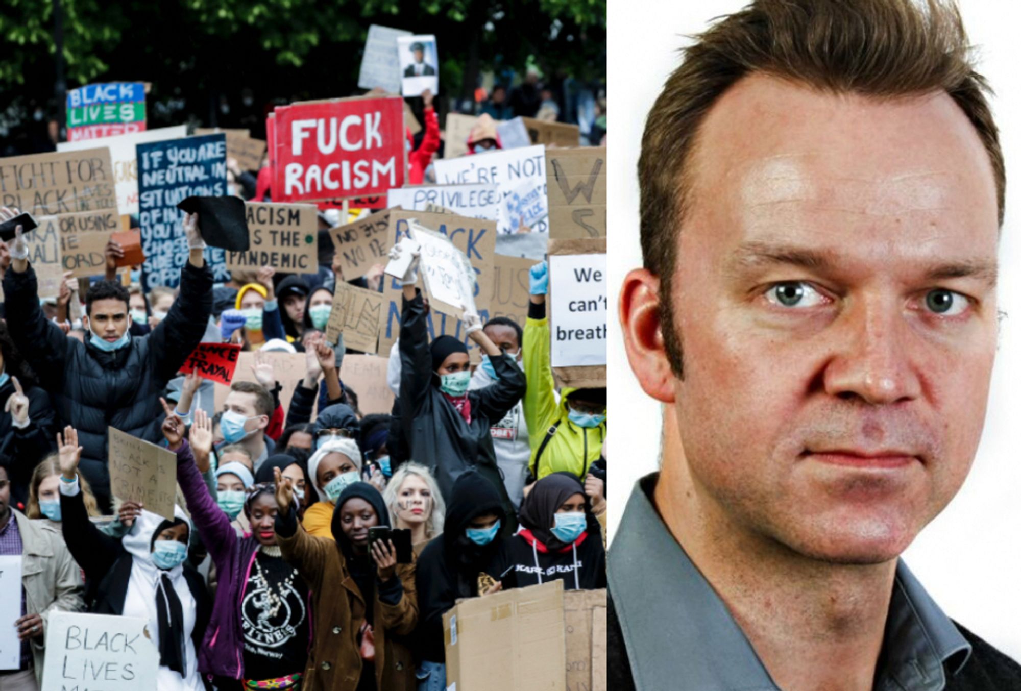 Joacim Lund får kritikk etter å ha publisert en artikkel om de antirasistiske markeringene i Oslo med tittelen "Alle liv betyr noe."