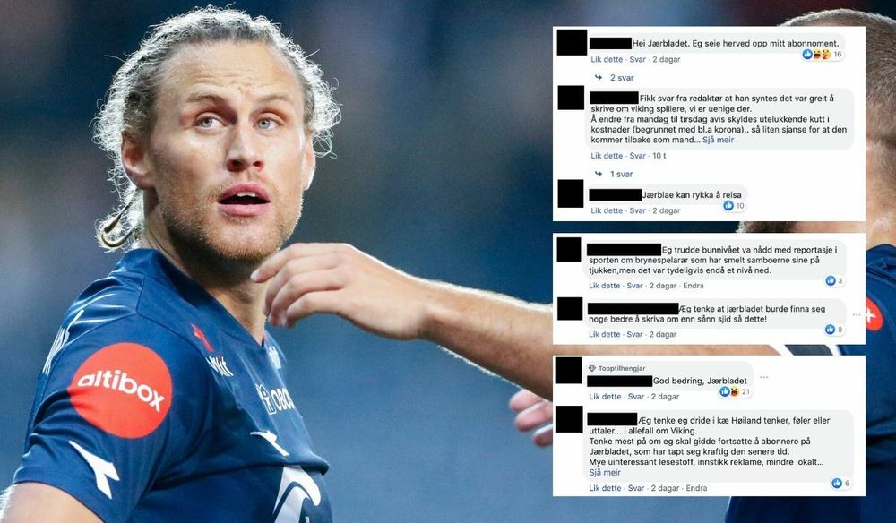 Vikings Tommy Høiland i eliteseriekampen i fotball mellom Viking og Strømsgodset på SR-Bank Arena i fjor høst. Innfelt er Jærbladets kommentarfelt på Facebook.
