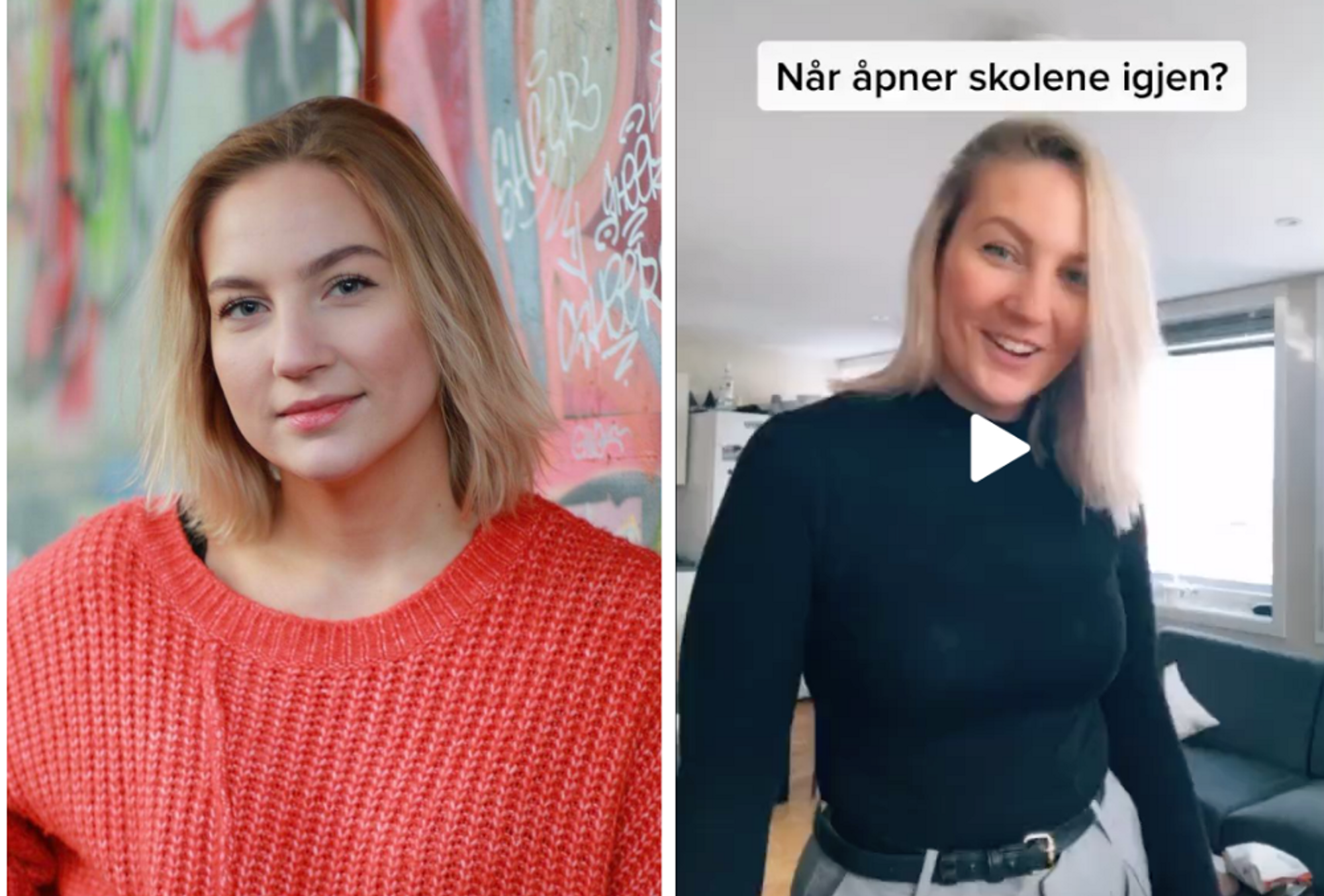 Jenny Westrum Rein (22) og et skjermdump fra en av @wrjenny sine videoer på Tik Tok til høyre.