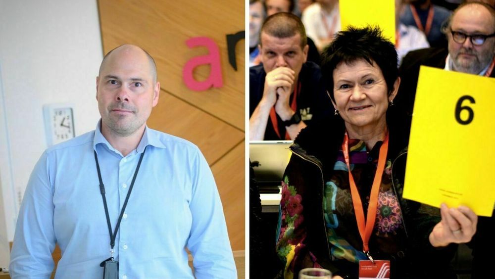 Amedias nye konsernsjef, Anders Opdahl og Britt-Ellen Negård, de Amedia-ansattes styrerepresentant.