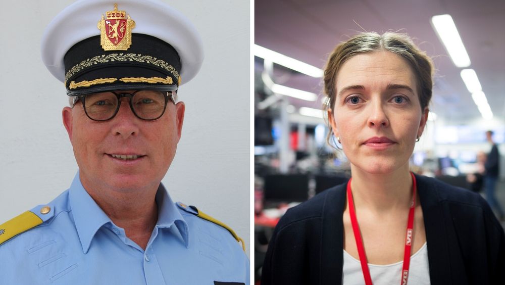 Fungerende sjef for Utrykningspolitiet i Norge, Roar Skjelbred Larsen, og VGs nyhetsredaktør Tora Bakke Håndlykken.